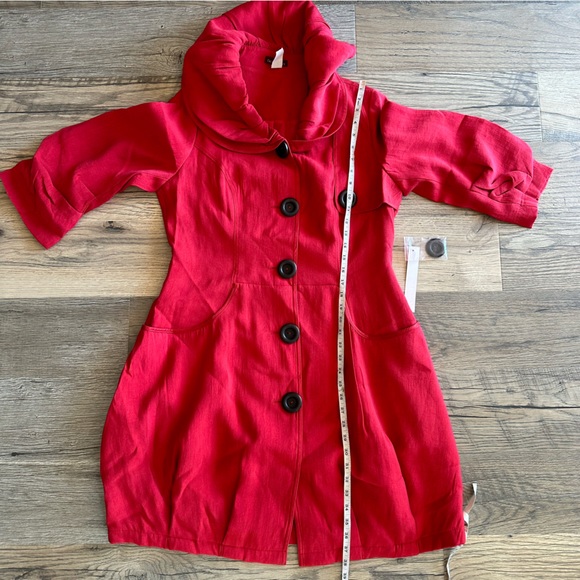NWT Red Collared Long Peacoat Large - Picture 11 of 12